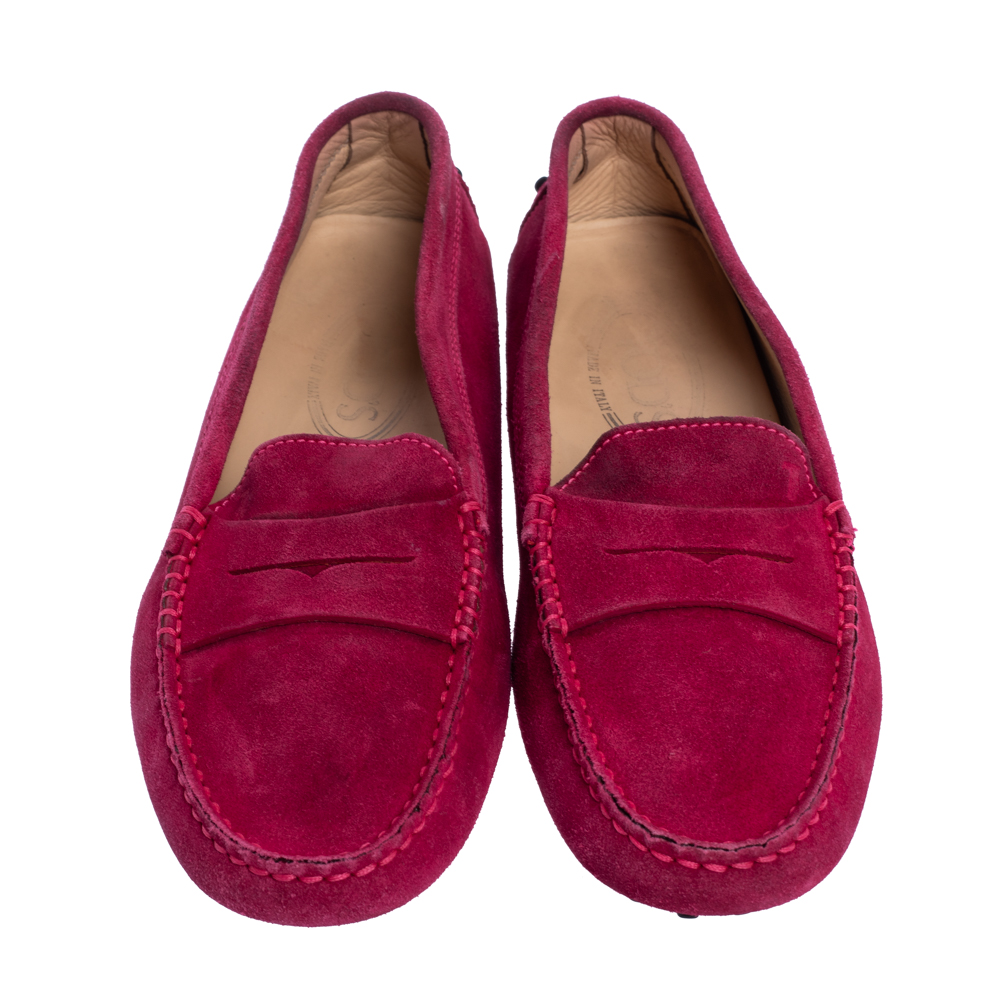 Tod's Pink Suede Leather Driver Penny Slip On Loafers Size 39