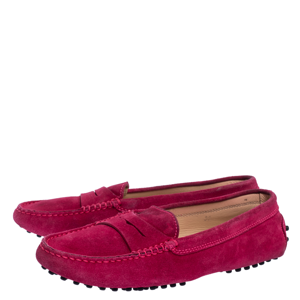 Tod's Pink Suede Leather Driver Penny Slip On Loafers Size 39