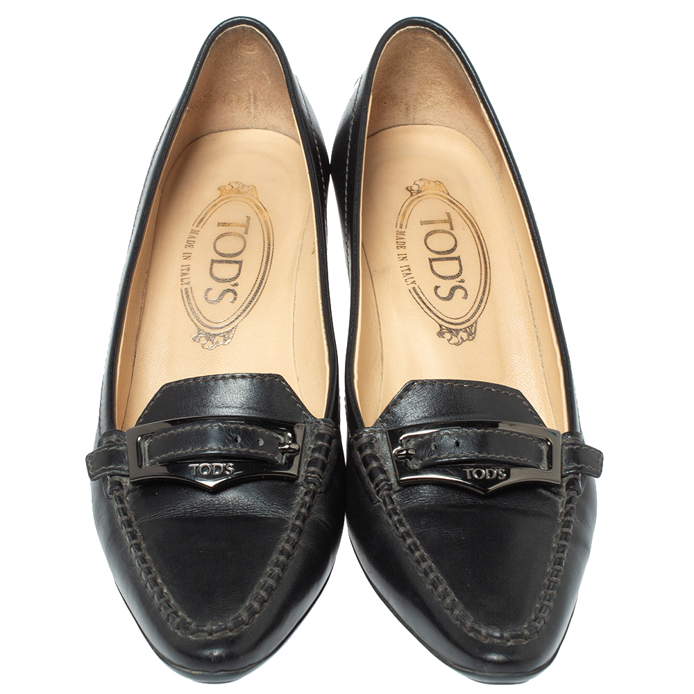 Tod's Black Leather Pointed Toe Penny Loafer Pumps Size 36