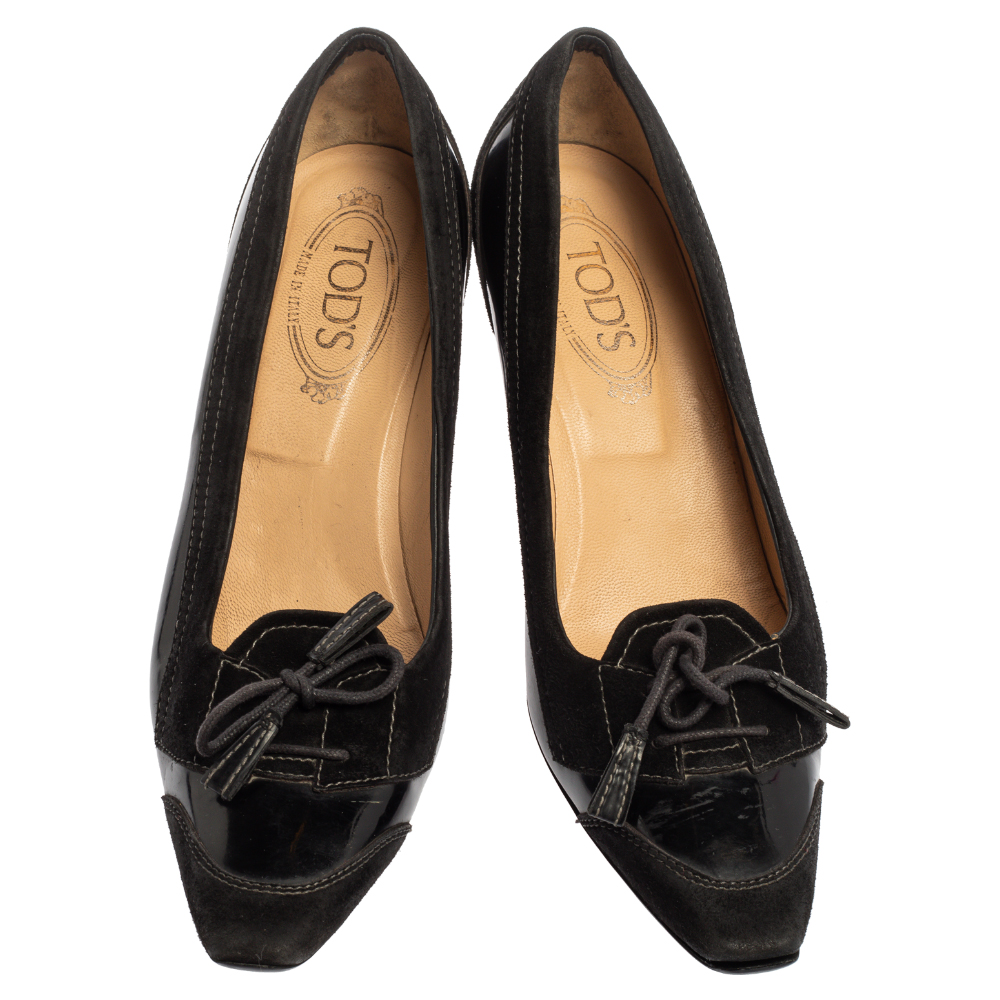 Tod's Black Suede And Leather Lace Toe Pumps Size 40