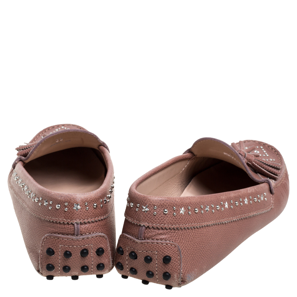 Tod's Blush Pink Leather Tassel Embellished Loafers Size 39