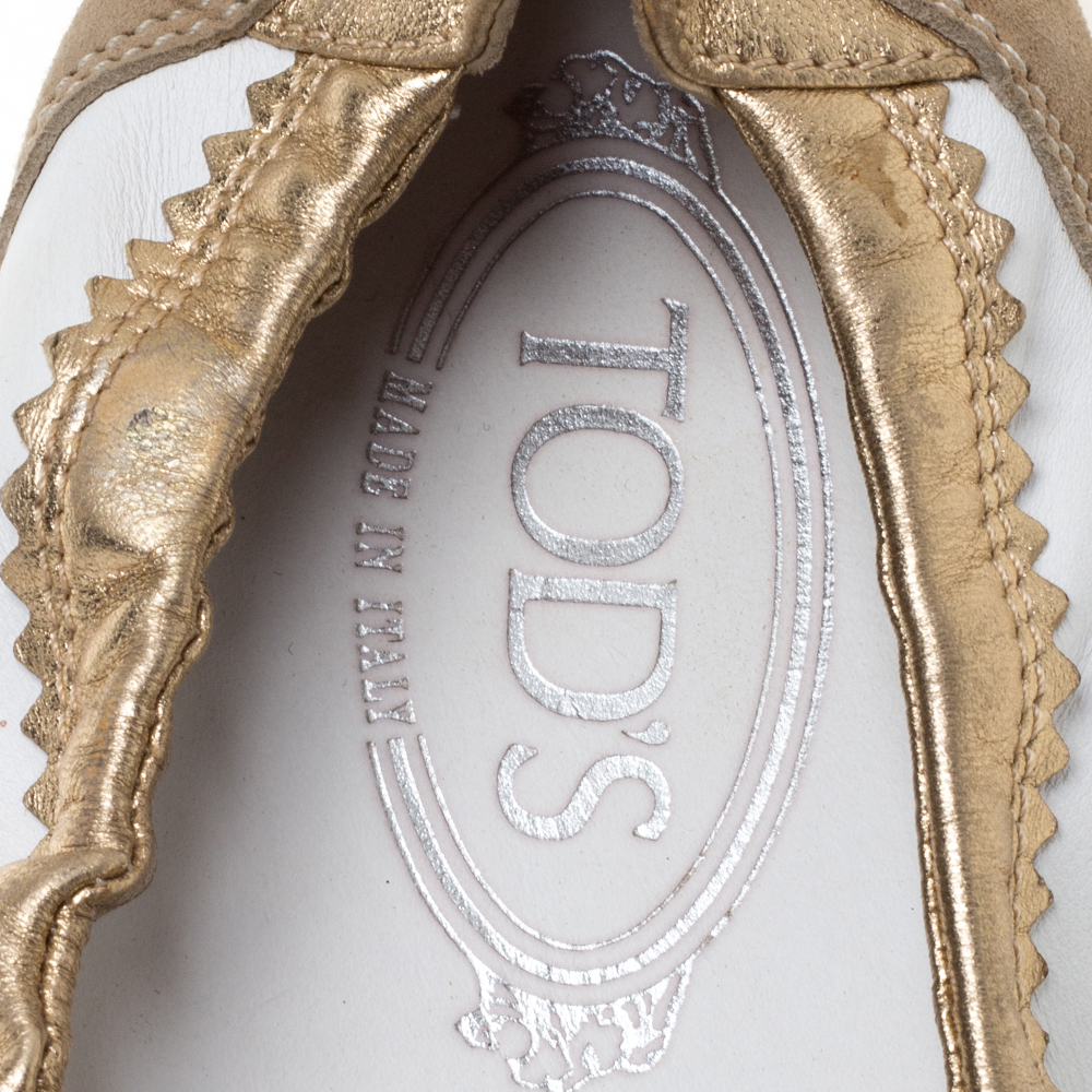 Tod's White/Gold Leather And Suede Gomma Lace Slip On Sneakers Size 40
