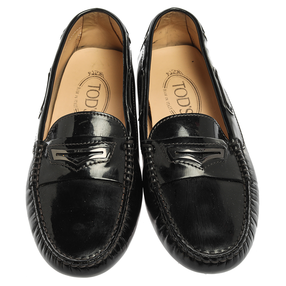 Tod's Black Patent Leather Penny Slip On Loafers Size 37.5