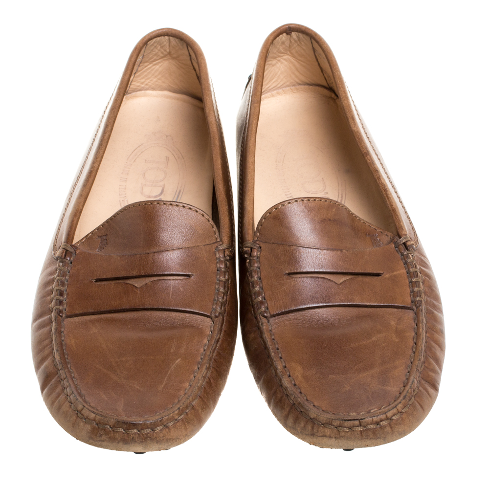 Tod's Brown Leather Penny Slip On Loafers Size 35