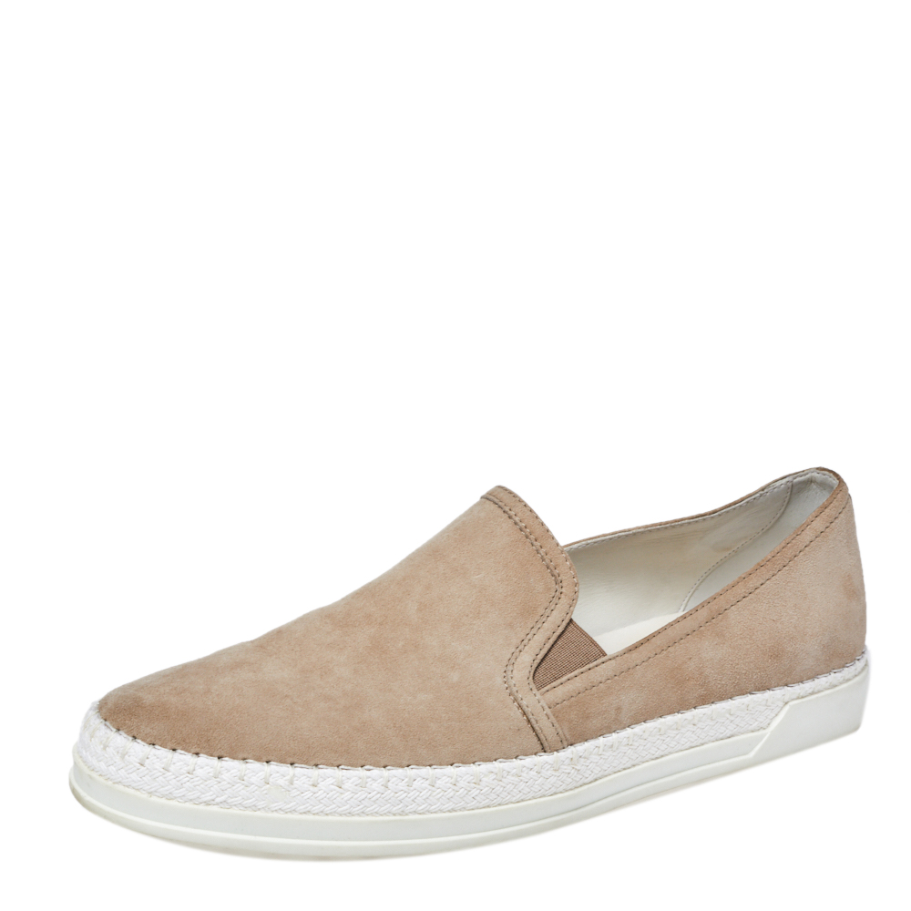 Image of Tod's Beige Suede Espadrille Slip-On Sneakers Size