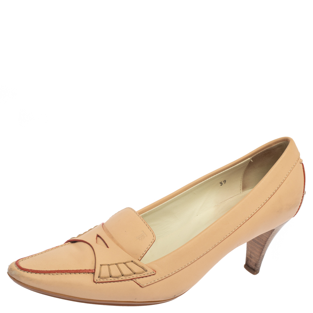 Tod's Beige Leather Loafer Pumps Size 39