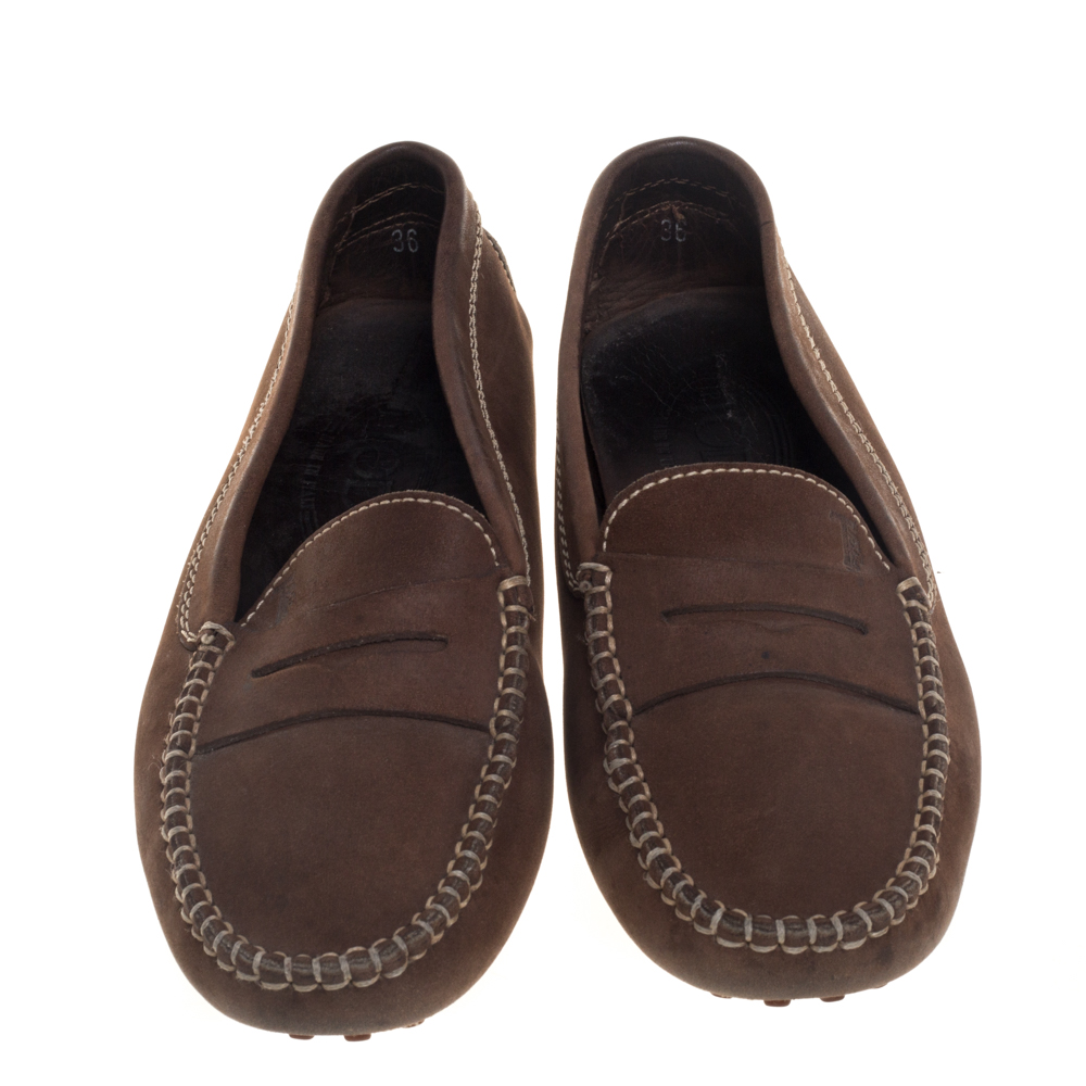 Tod's Brown Nubuck Penny Loafers Size 36