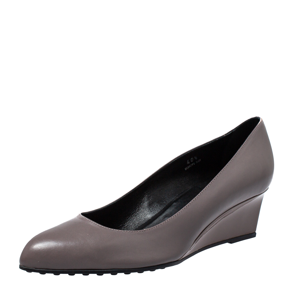 Tod's Grey Leather Wedge Pumps Size 40.5