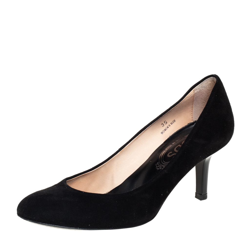 Tod's Black Suede Round Toe Pumps Size 35