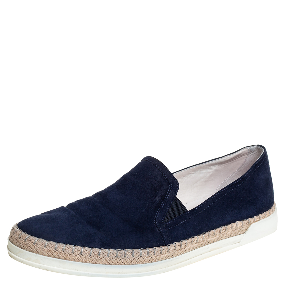 Tod's Navy Blue Suede Espadrille Slip On Sneakers Size 39.5