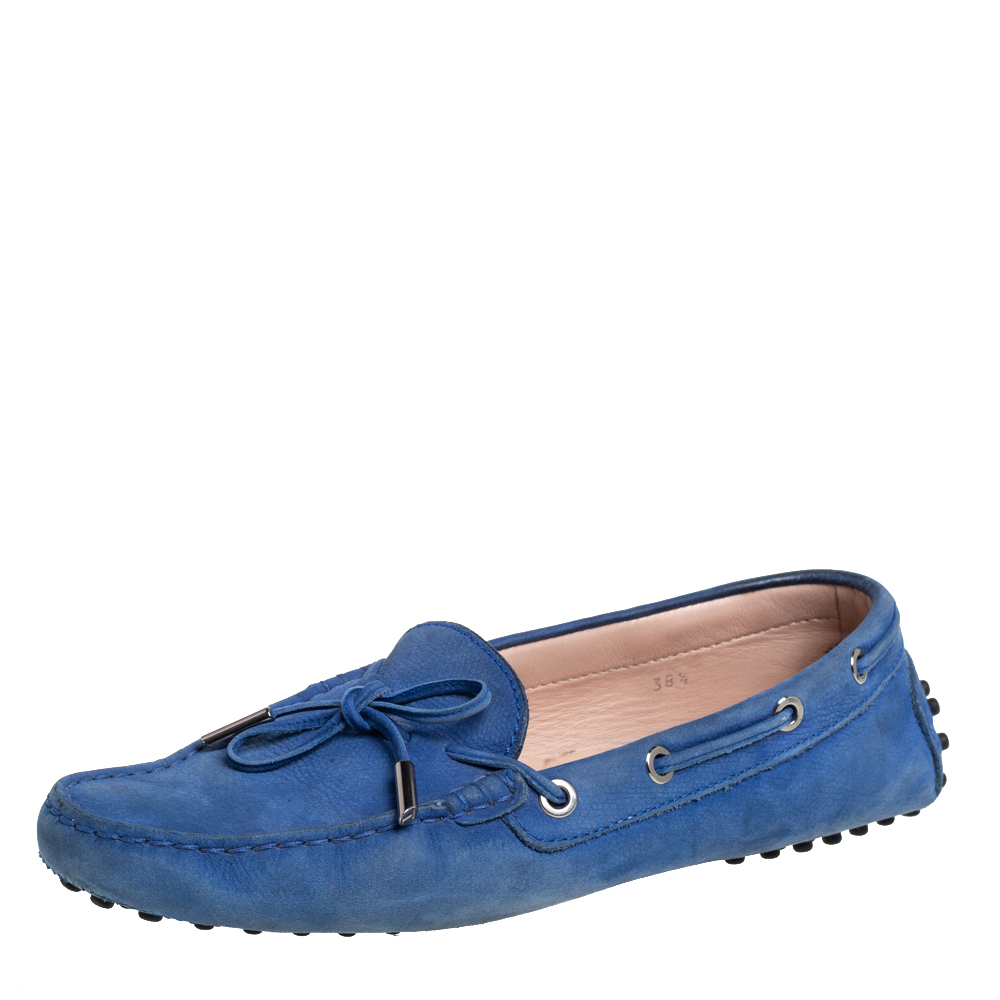Tod's blue nubuck  gommino slip on loafers size 38.5