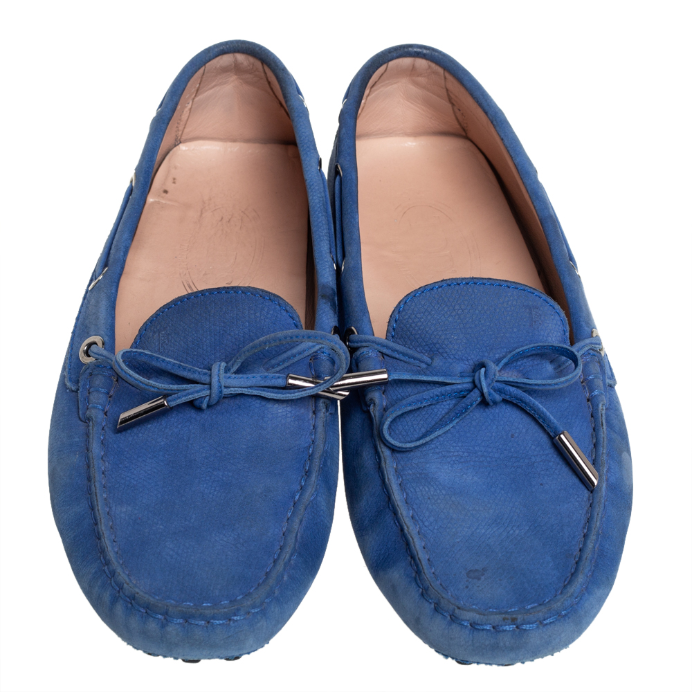 Tod's Blue Nubuck  Gommino Slip On Loafers Size 38.5