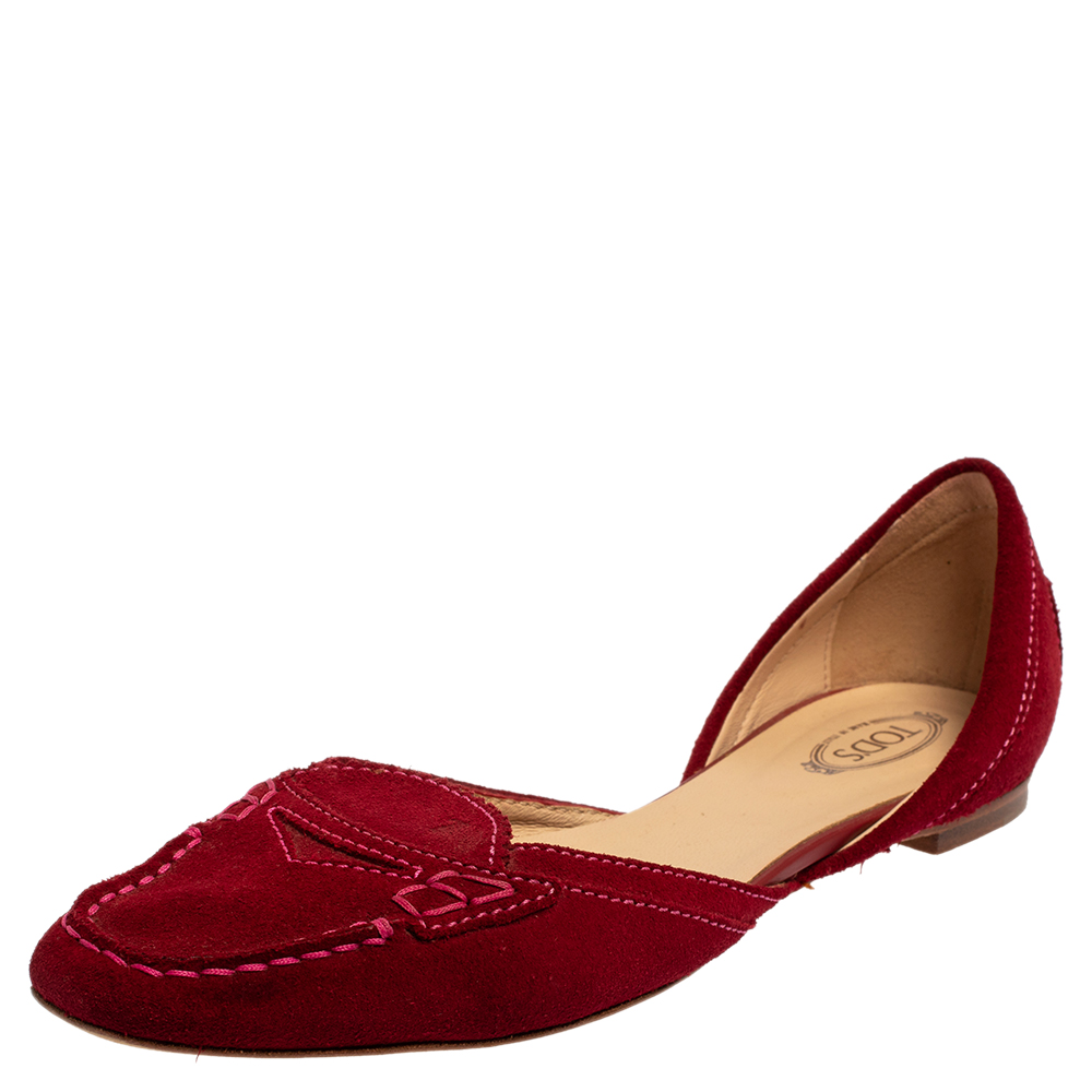 Tod's Red Suede Cut Out Slip On Loafers Size 40