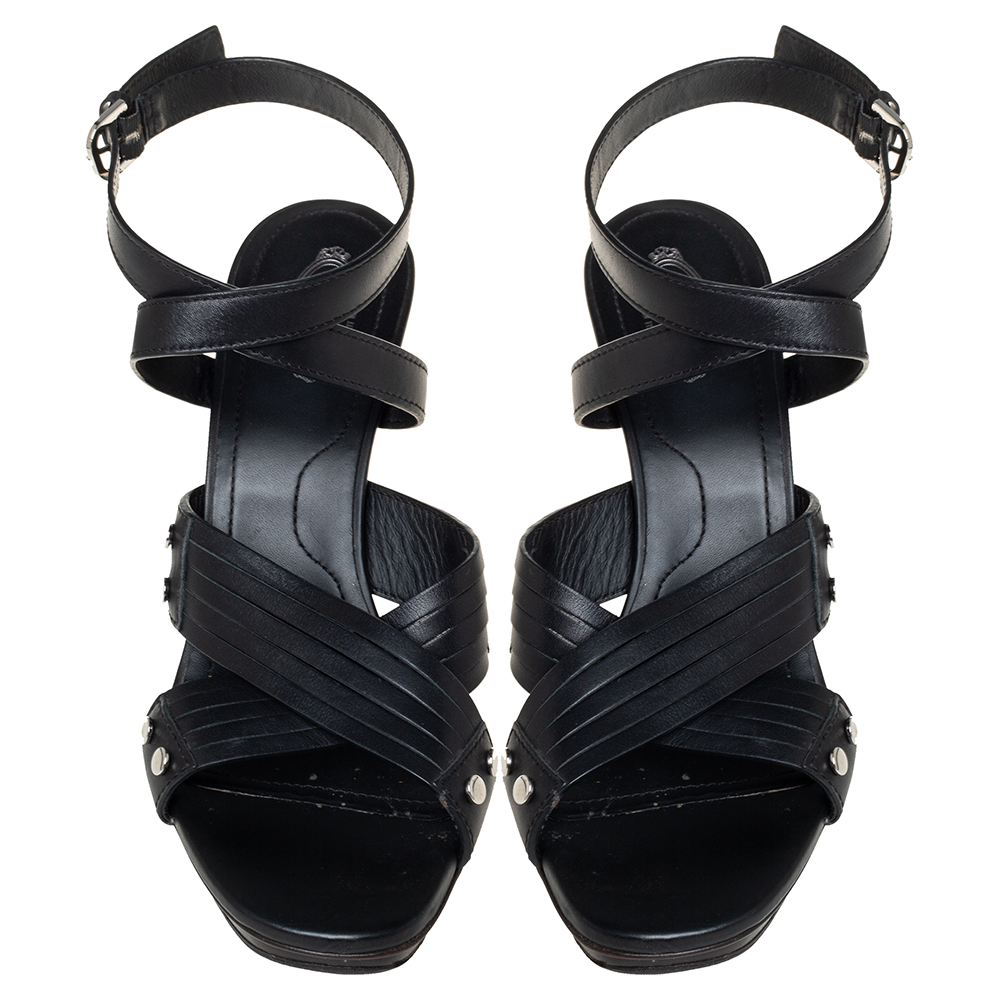 Tod's Black Leather Crisscross Strap Sandals Size 40
