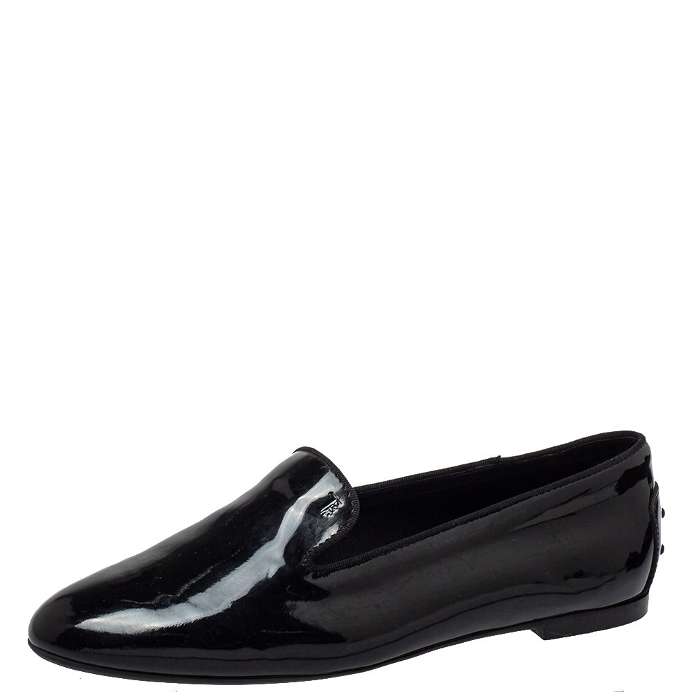 Tod's Black Patent Leather Smoking Slippers Size 38.5