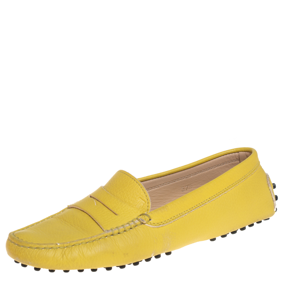 Tod's Yellow Leather Penny Slip On Loafers Size 37.5