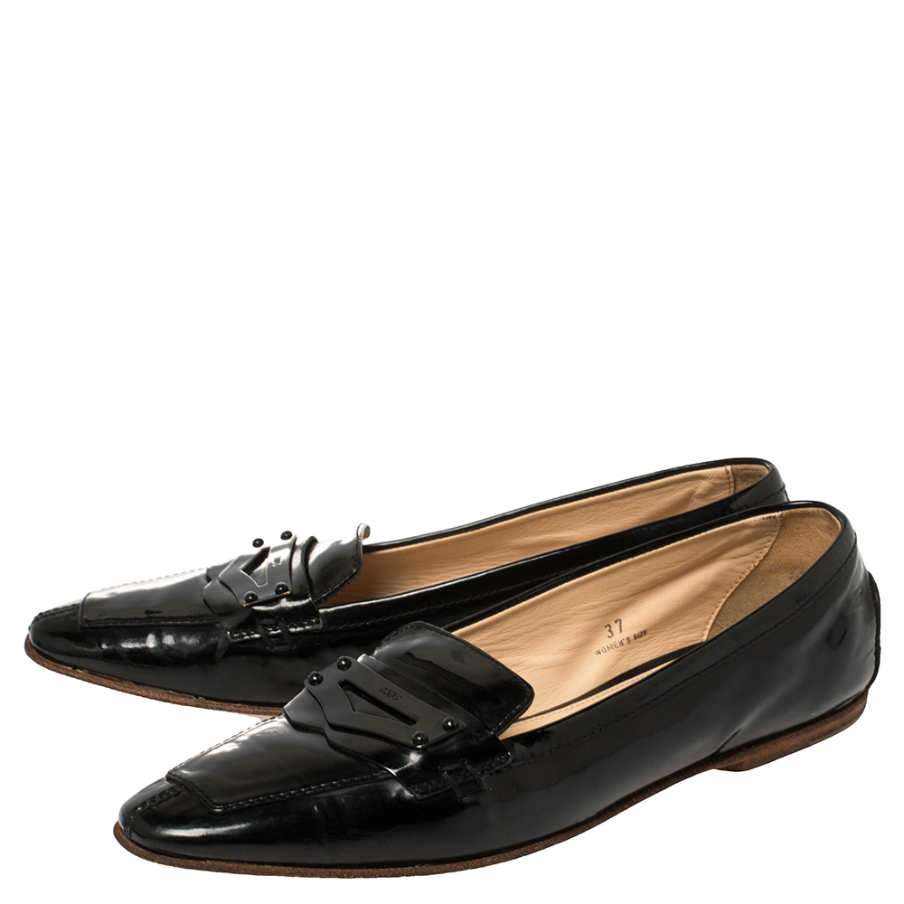 Tod's Black Patent Leather Penny Loafers Size 37
