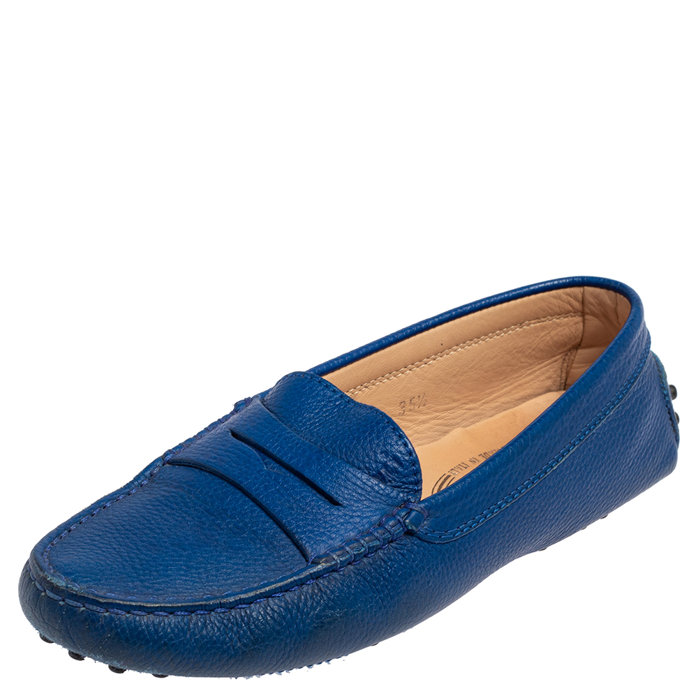 Tod's Blue Leather Gommino Driving Loafers Size 35.5