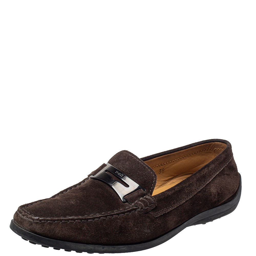 Tod's Brown Suede Penny Slip On Loafers Size 38