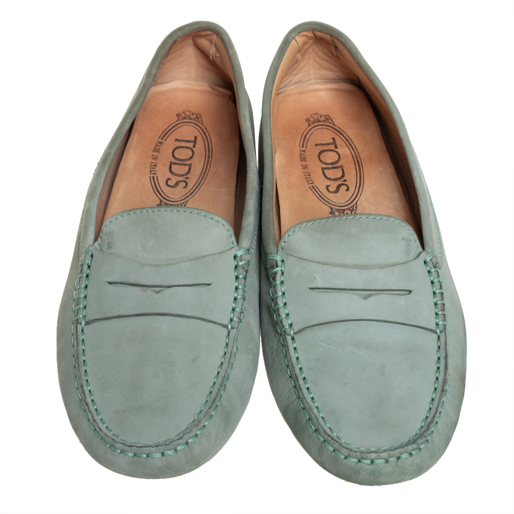 Tod's Grey Nubuck Leather Penny Slip On Loafers Size 37.5