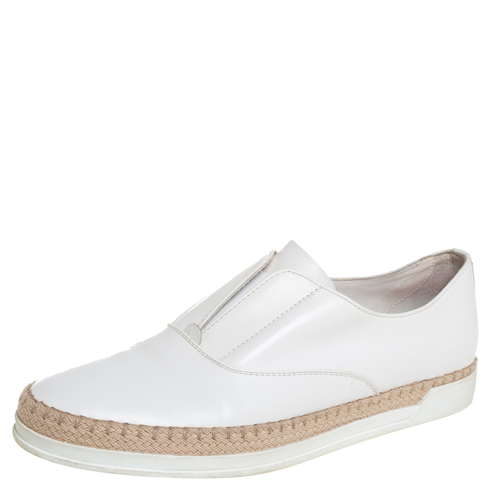Tod's White Leather Espadrille Slip On Sneakers Size 38