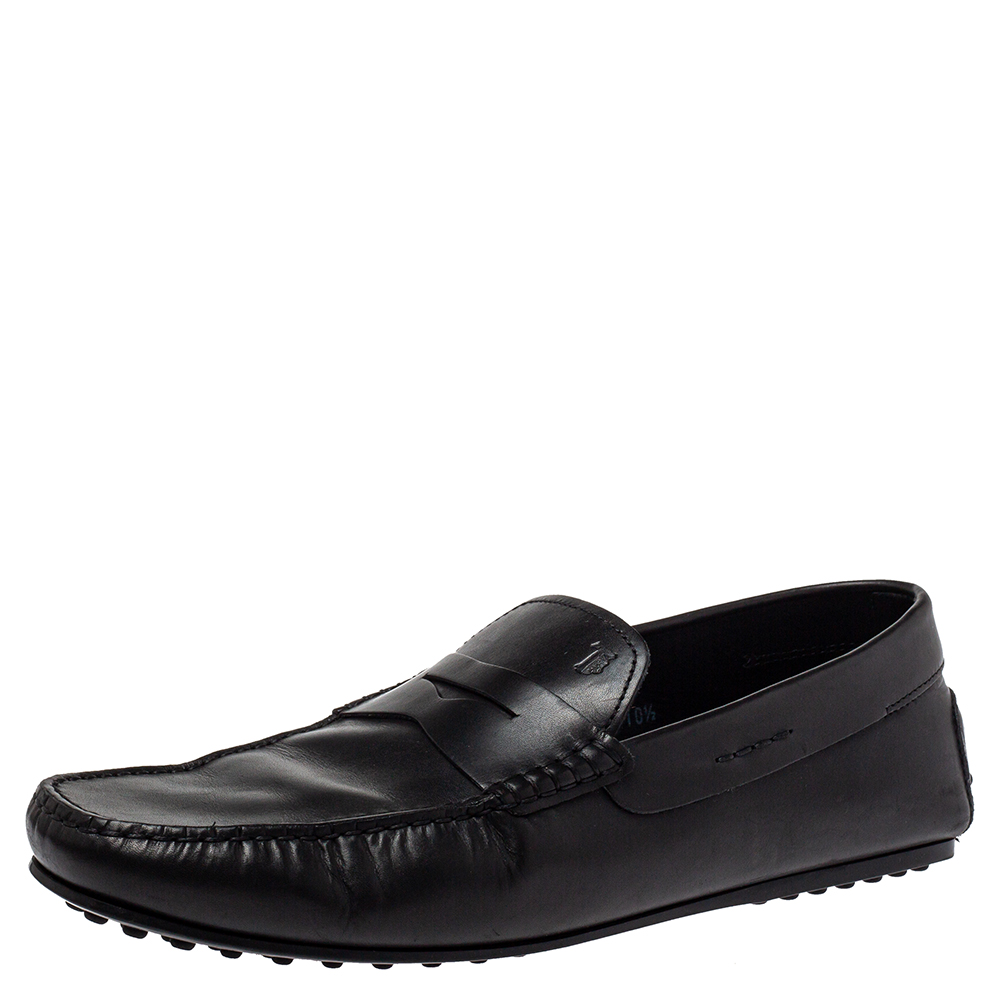Tod's Black Leather Slip On Penny Loafers Size 45