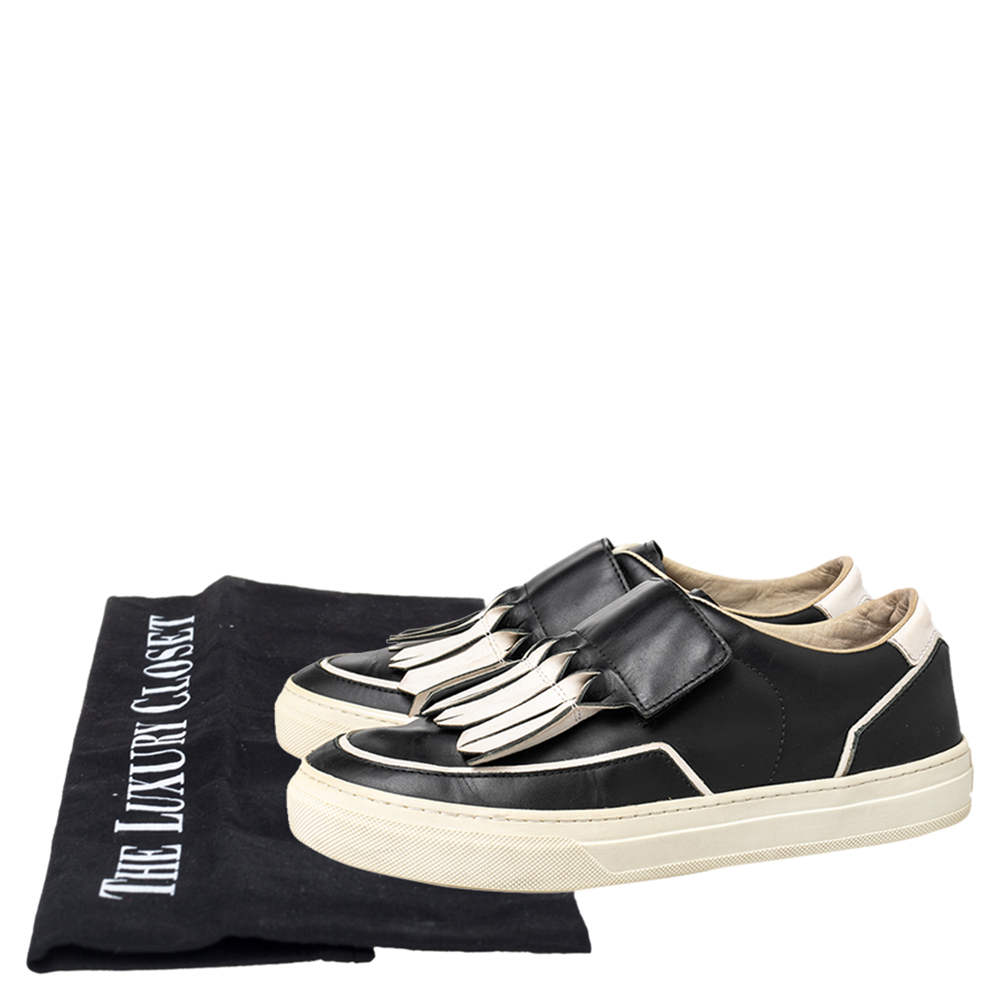 Tod's Black/White Leather Fringe Detail Slip On Sneakers Size 37