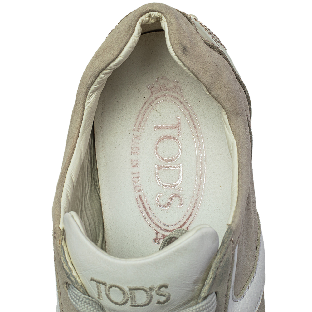 Tod's Grey/White Leather And Suede Low Top Sneakers Size 39.5