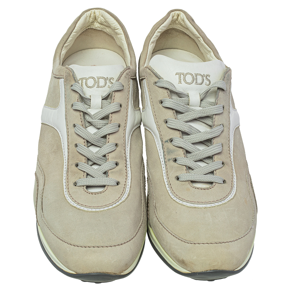 Tod's Grey/White Leather And Suede Low Top Sneakers Size 39.5