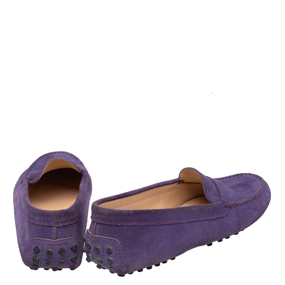 Tod's Purple Suede Penny Slip On Loafers Size 35.5