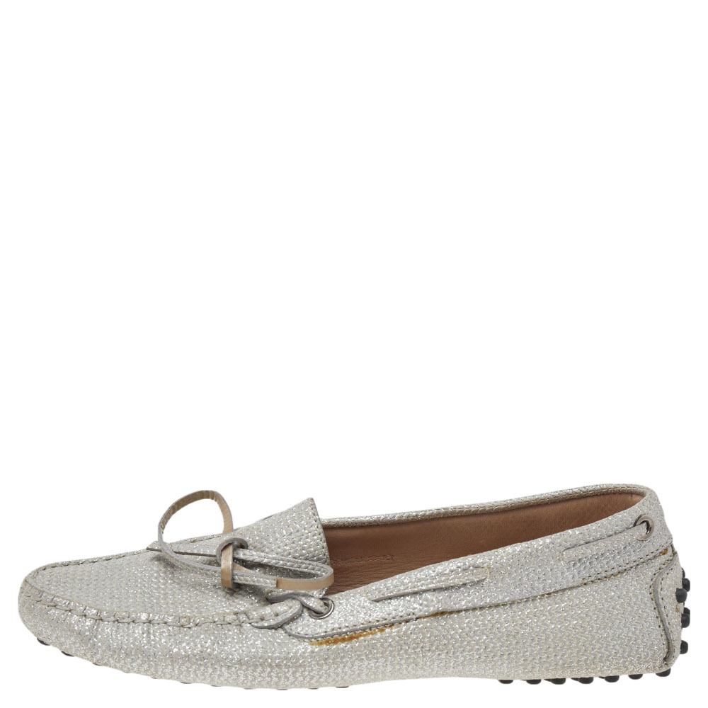 Tod's Silver Glitter Slip On Loafers Size 36