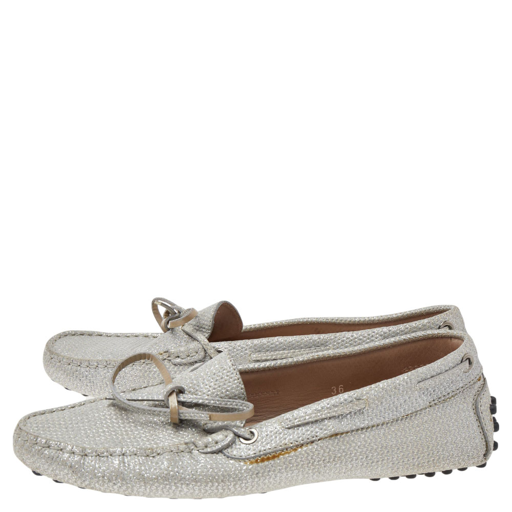 Tod's Silver Glitter Slip On Loafers Size 36