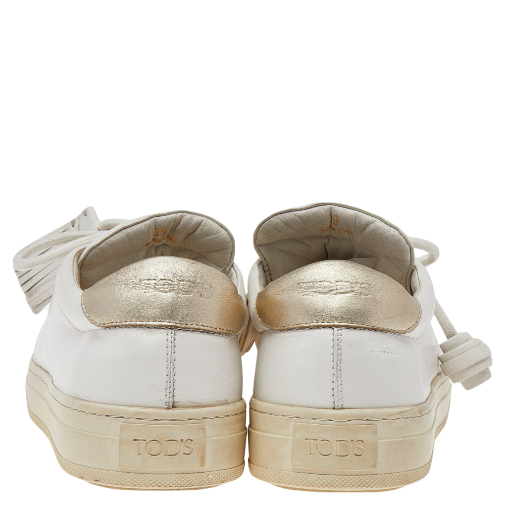 Tod's White Leather Tassel Trim Low Top Sneakers Size 39