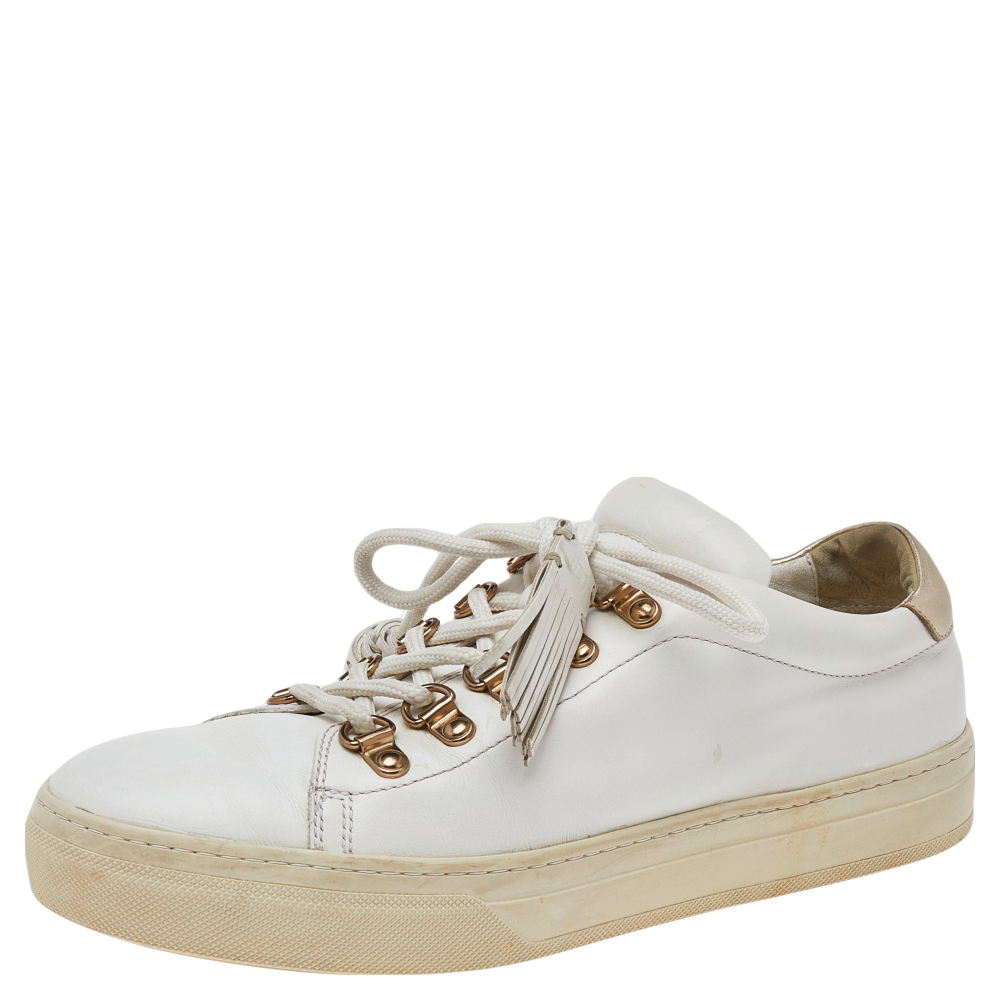 Tod's white leather tassel trim low top sneakers size 39