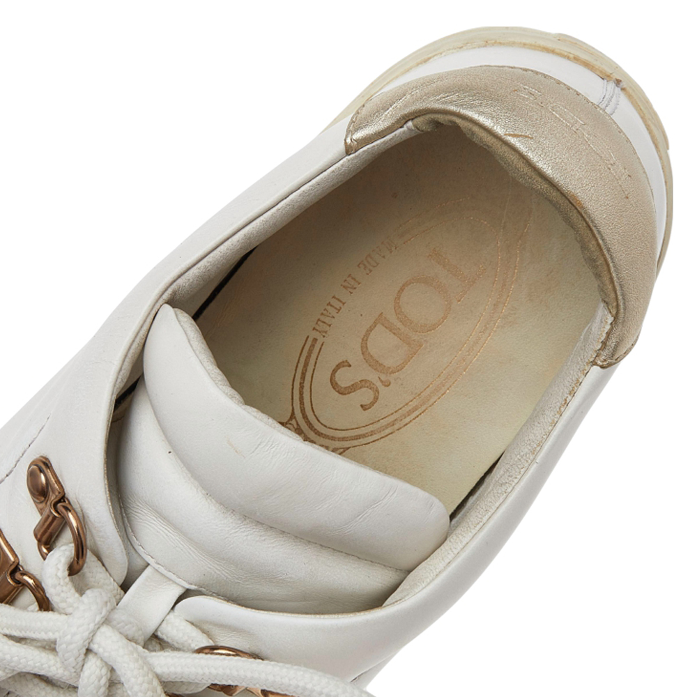 Tod's White Leather Tassel Trim Low Top Sneakers Size 39