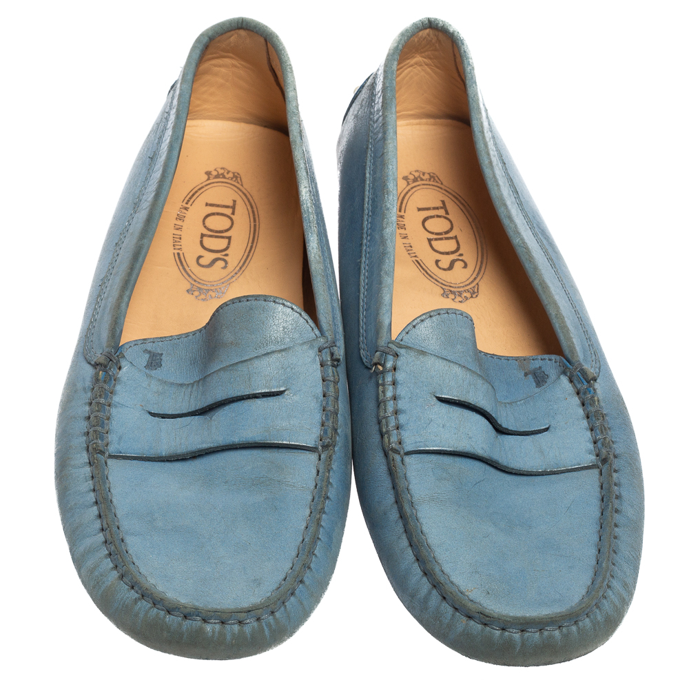 Tod's Light Blue Leather Penny Slip On Loafers Size 39