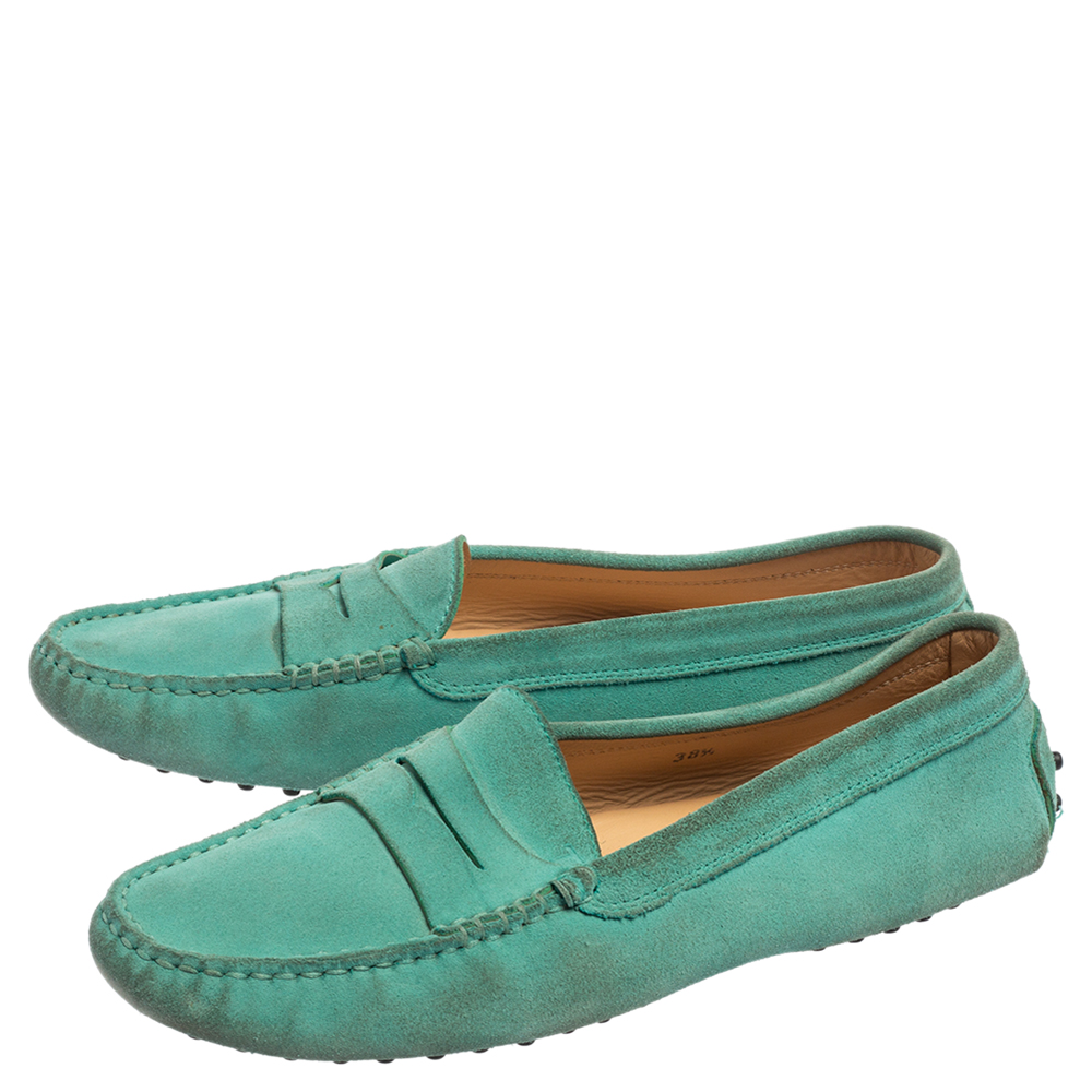 Tod's Green Suede Limited Edition Penny Loafers Size 38.5
