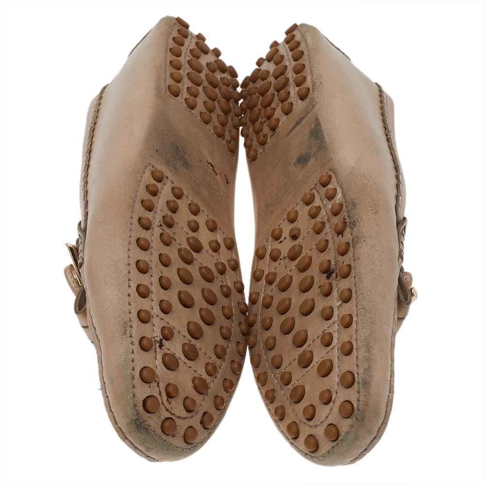 Tod's Beige Leather Fringe Slip On Loafers Size 36.5