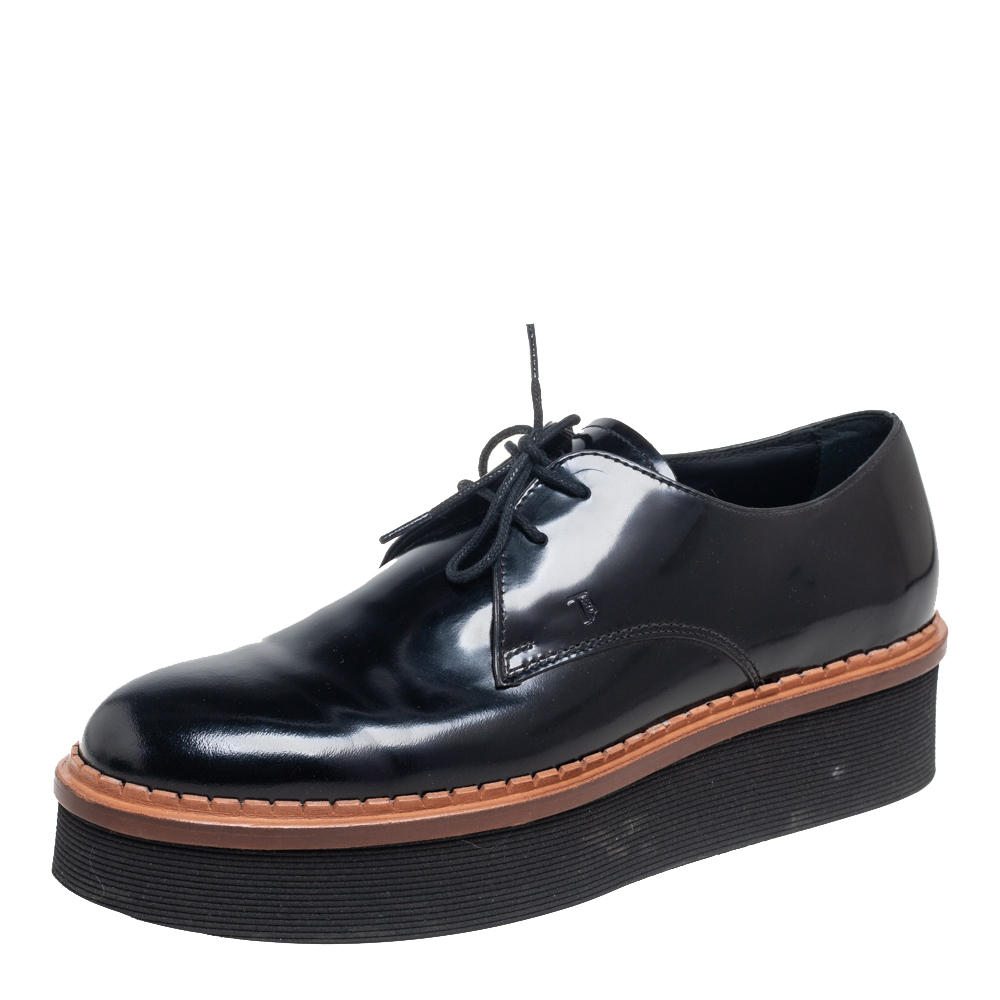 Tod's Black Patent Leather Platform Oxford Size 38