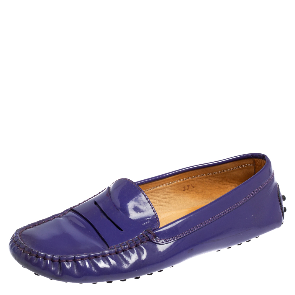Tod's Purple Patent Leather Gommini Penny Loafers Size 37.5