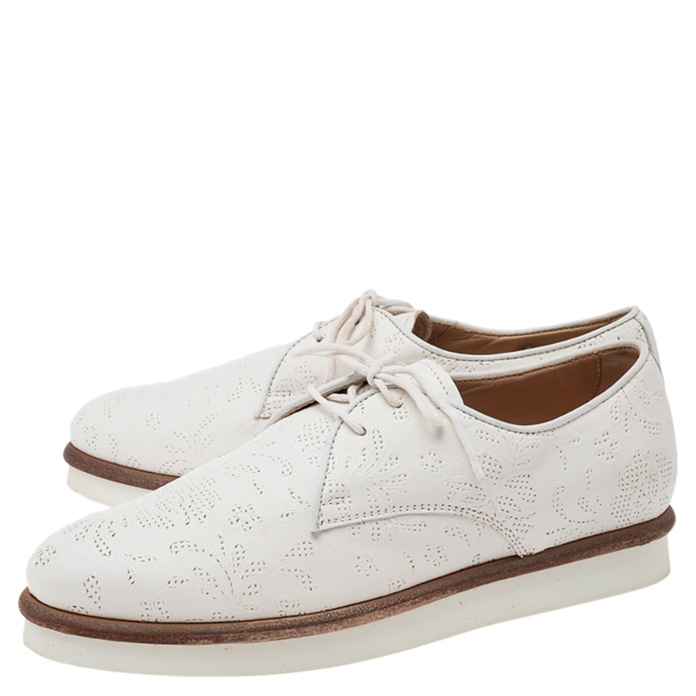 Tod's White Laser Cut Leather Lace Up Derby Size 37