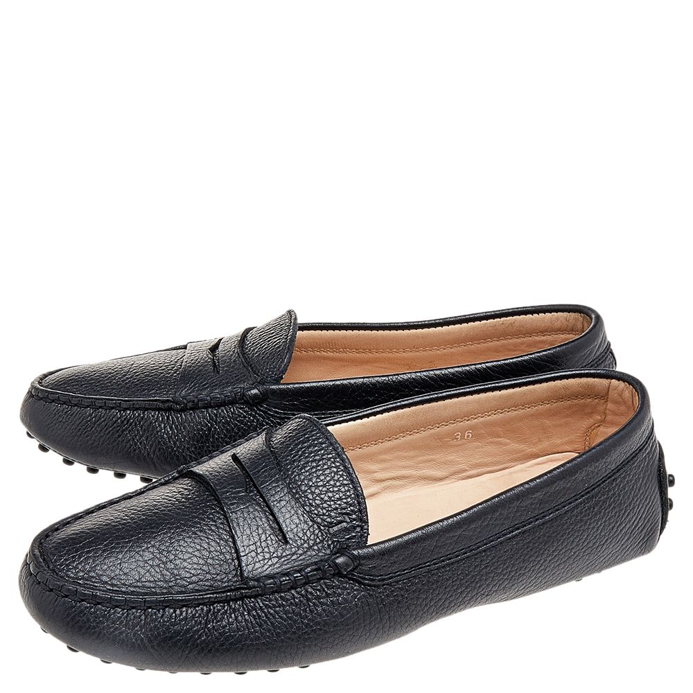 Tod's Black Leather Penny Slip On Loafers Size 36