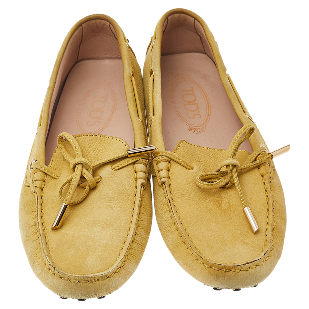 Tod's Yellow Leather Gommino Slip On Loafers Size 38