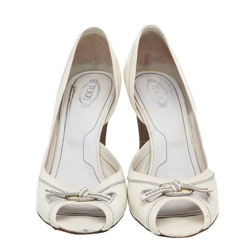 Tod's White Patent Leather Peep Toe D'orsay Pumps Size 40.5