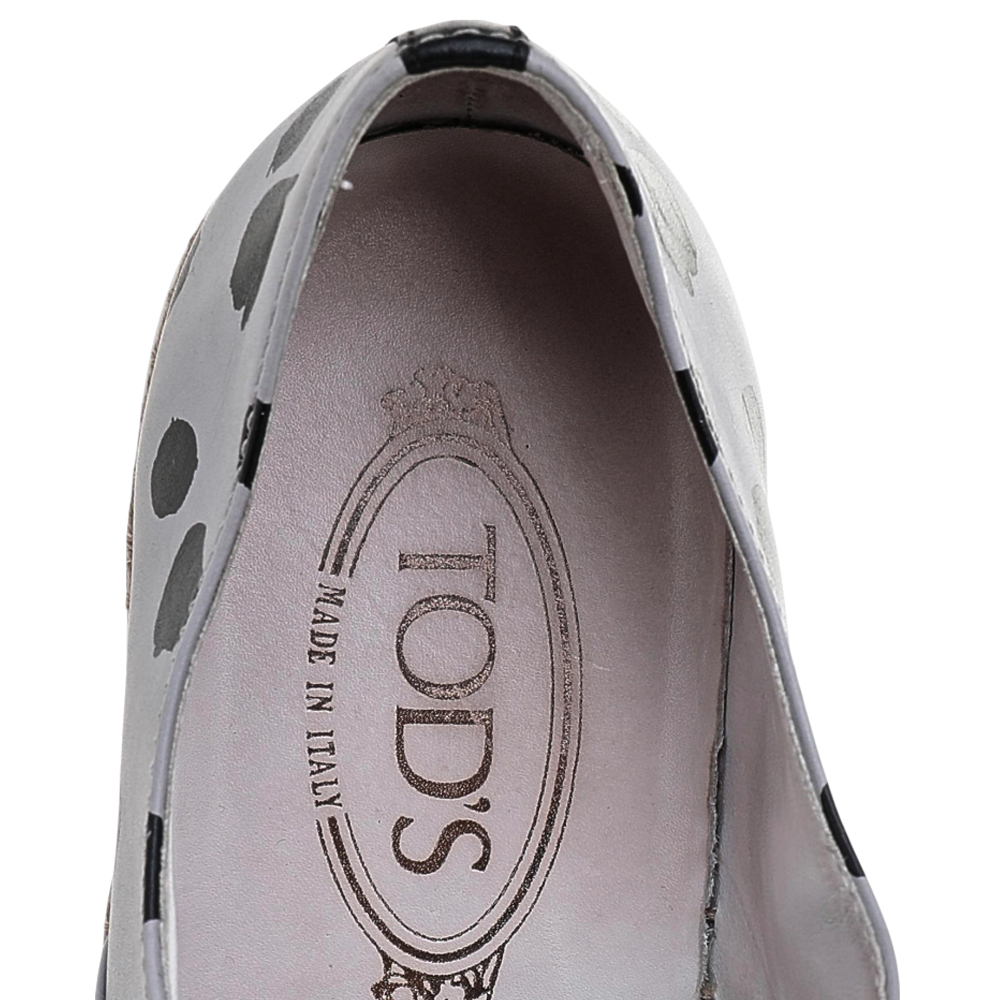 Tod's Grey/Black Dot Printed Leather Francesina Espadrille Slip On Sneakers Size 39.5