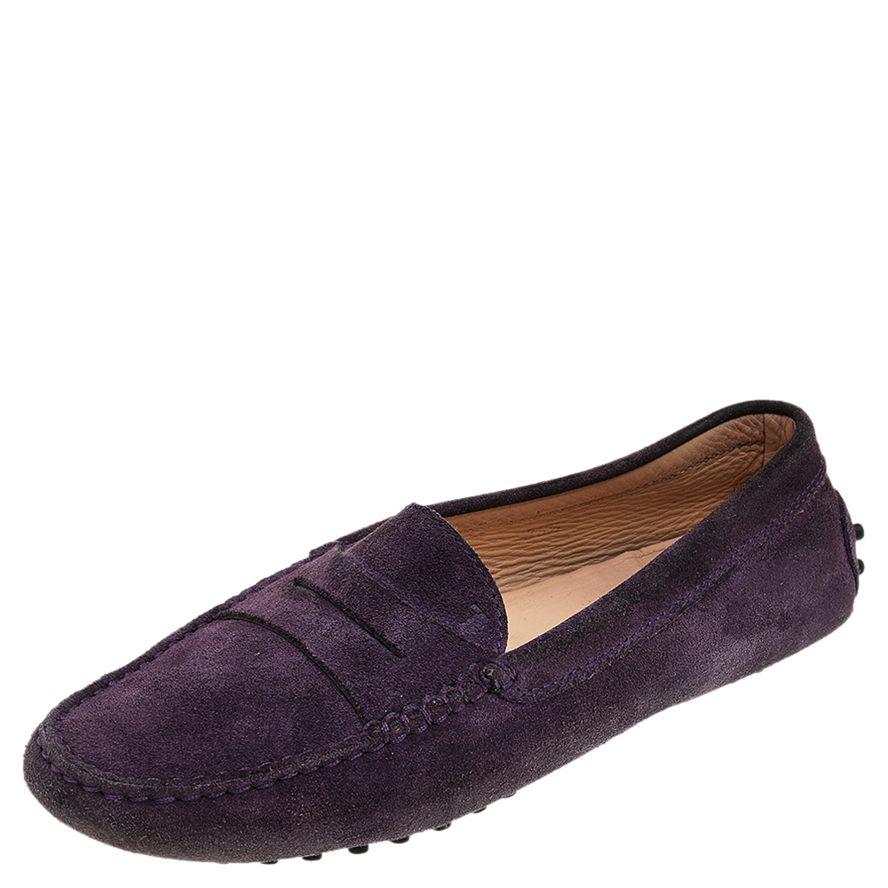 Tod's Purple Suede Penny Slip On Loafers Size 38.5