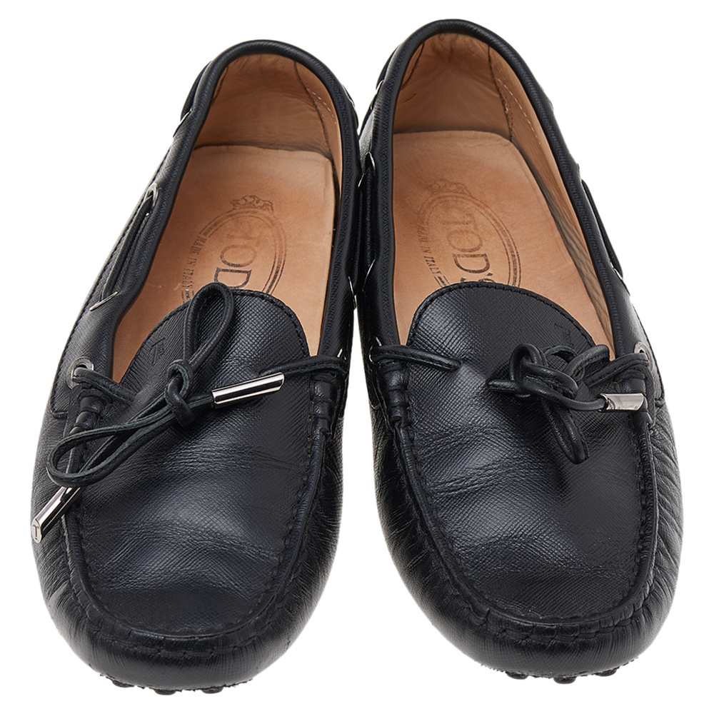 Tod's Black Leather Bow Slip On Loafers Size 37