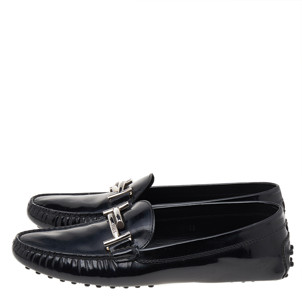 Tod's Black Patent Leather Slip On Loafers Size 39