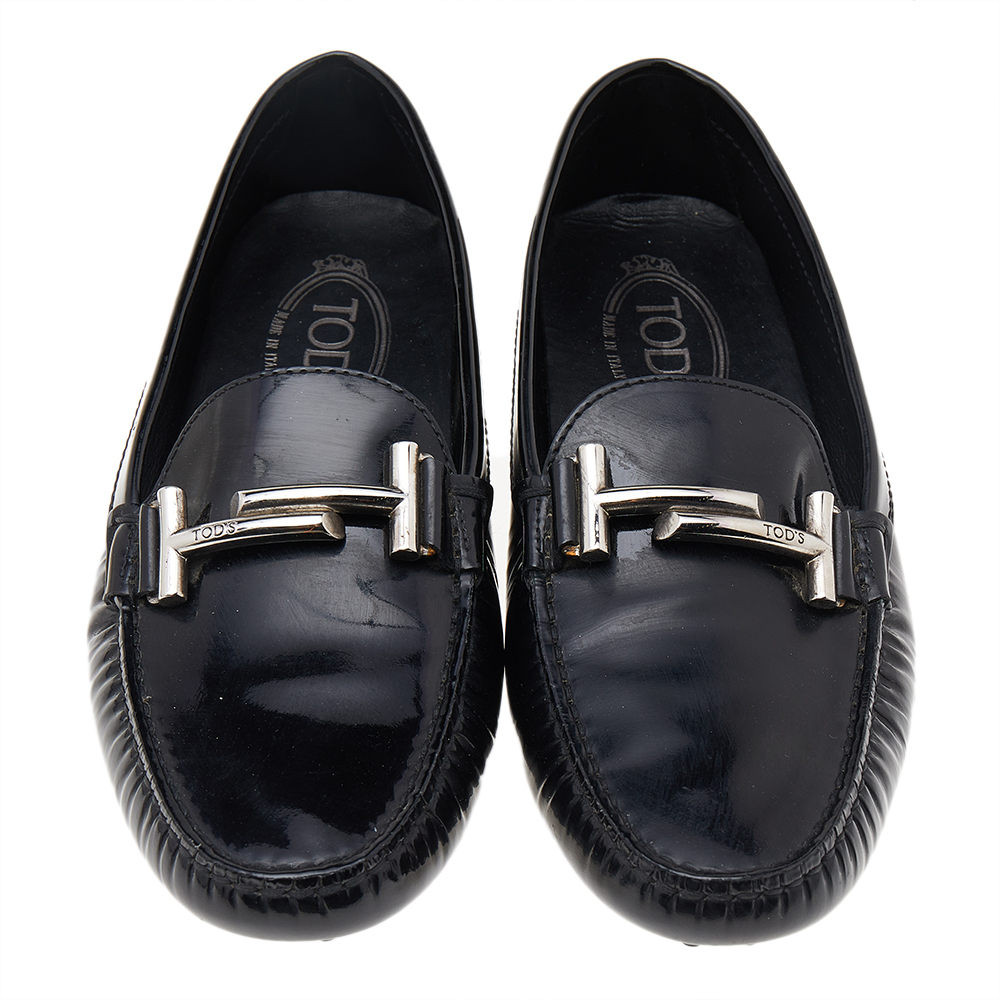 Tod's Black Patent Leather Slip On Loafers Size 39