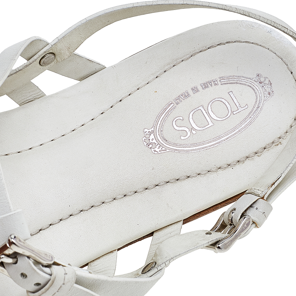 Tod's White Leather Strappy Flat Sandals Size 38.5